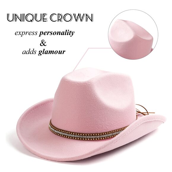 9573 Men & Women\'s Felt Wide Brim Western Cowboy Outdoor Fedora Hats With main image 5